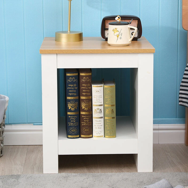 Image of FURNITURE HMD Furniture Hmd - Side Table Lamp Table Console Table,White+Oak,45x45x50cm(WxDxH) 25382-HMD