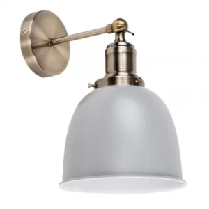 image of Wilhelm Antique Brass Wall Light with Grey Shade