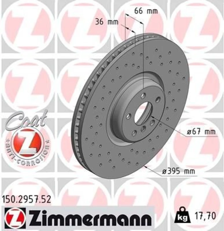 Image of ZIMMERMANN Brake disc ZIMMERMANN 150.2957.52