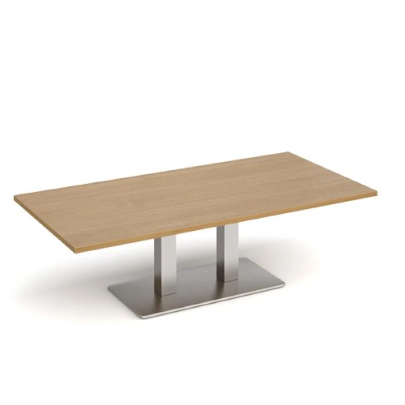 Image of Eros Eros rectangular coffee table with flat brushed steel rectangular base and twin uprights 1600mm x 800mm - oak ECR1600-BS-O