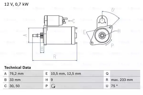 Image of Bosch 0986010530 / 1053 Starter Motor 12 V BOSCHSTARTER-0986010530