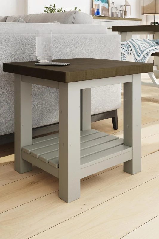 Image of FWStyle Handmade Solid Reclaimed Truffle Pine Lamp/Side Table Brown