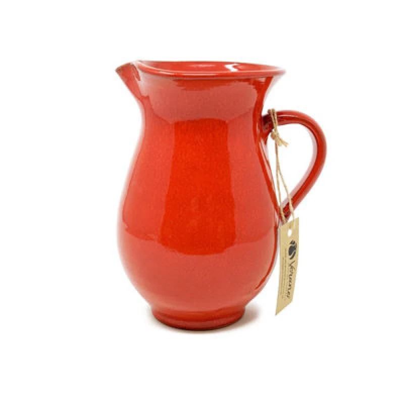 Image of Verano Spanish Ceramics Selena Glazed Hand Dipped Solid Colour Kitchen Dining Pourer Jug Red 1L (H) 19Cm