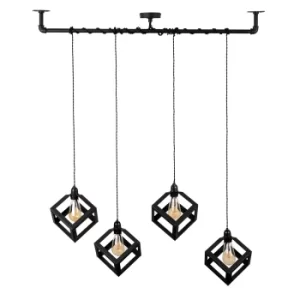 Image of Luiggi Steampunk 4 Way Ceiling Light in Black with Eschor Shades