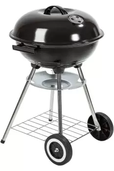 image of Garden Outdoor Camping Portable Charcoal Trolley Kettle Barbecue BBQ Cooking Grill with Lid, Shelf, Vent and Wheels