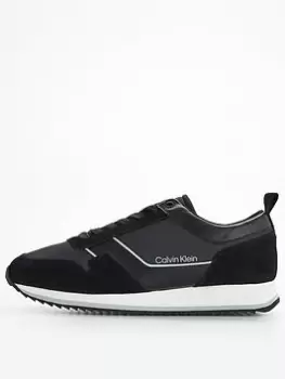 Image of Calvin Klein Low Top Lace Up Mix Trainer, Black, Size 45, Men