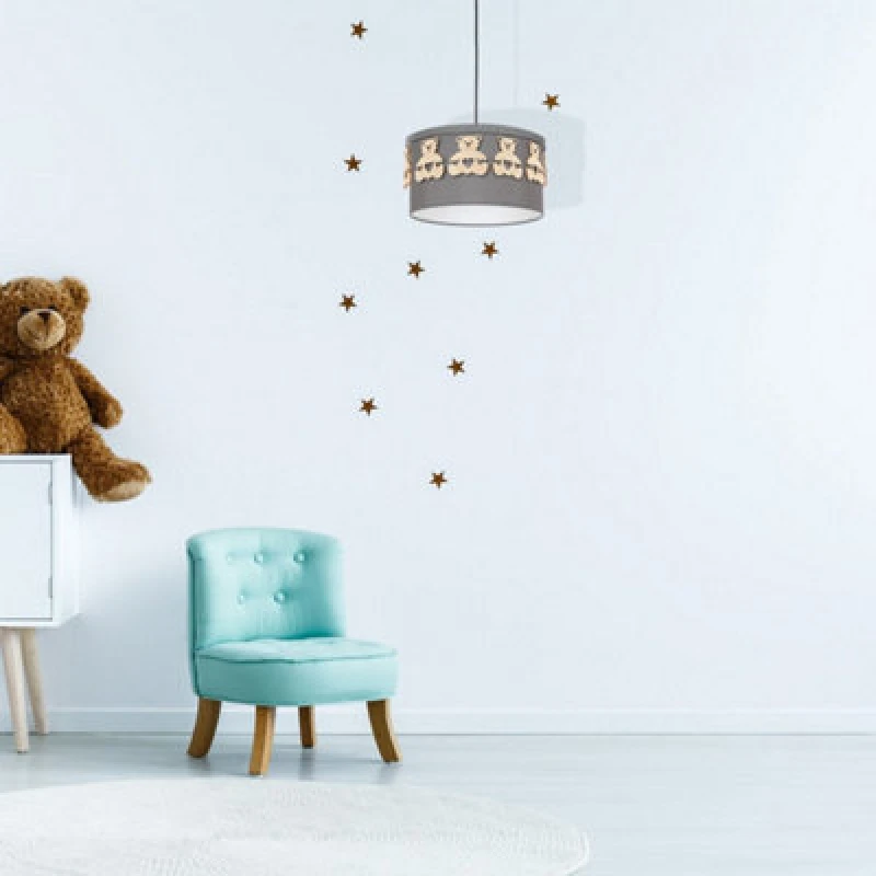 Image of Milagro Mis Pendant Lamp Hand Made Grey Fabric Natural Wooden Teddybears Grey unisex