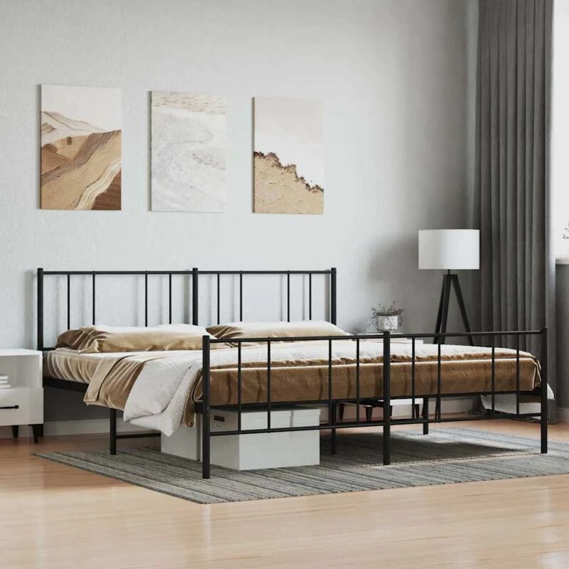 Image of VIDAXL Metal Bed Frame without Mattress with Footboard Black 180x200cm Vidaxl 8720845788759