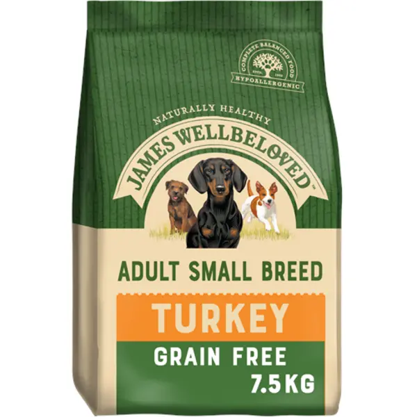 image of James Wellbeloved Grain Free Small Breed Adult Turkey Dry Dog Food 7.5kg