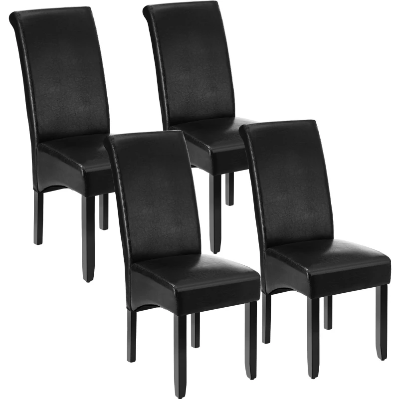 Image of Tectake Set Of 4 Dining Chair - Ergonomic Seat Shape, High Backrest, Padded, Faux Leather - Black