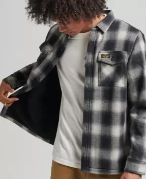 Image of Superdry Mens Sherpa Lined Miller Wool Overshirt Black / Onyx Check - Size: L