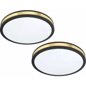 Image of 2 pack Wall Flush Ceiling Light Colour Black Shade White Gold Plastic LED 24W