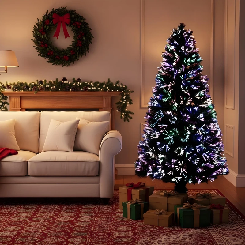 Image of Shatchi 3ft/90cm Multicolour Fibre Optic Christmas Tree LED Pre-Lit Green