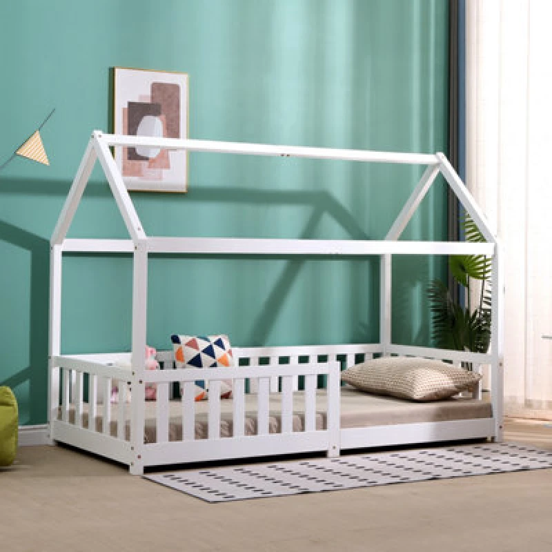 Image of Furniturehmd Treehouse Style Bed Frame,solid Pine Wood, Single Bed Frame,floor Bed Frame For Boys And Girls,bedroom Furniture