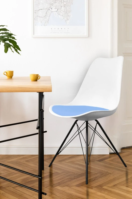 Image of Fusion Living Soho Plastic Dining Chair with Black Metal Legs Light Blue