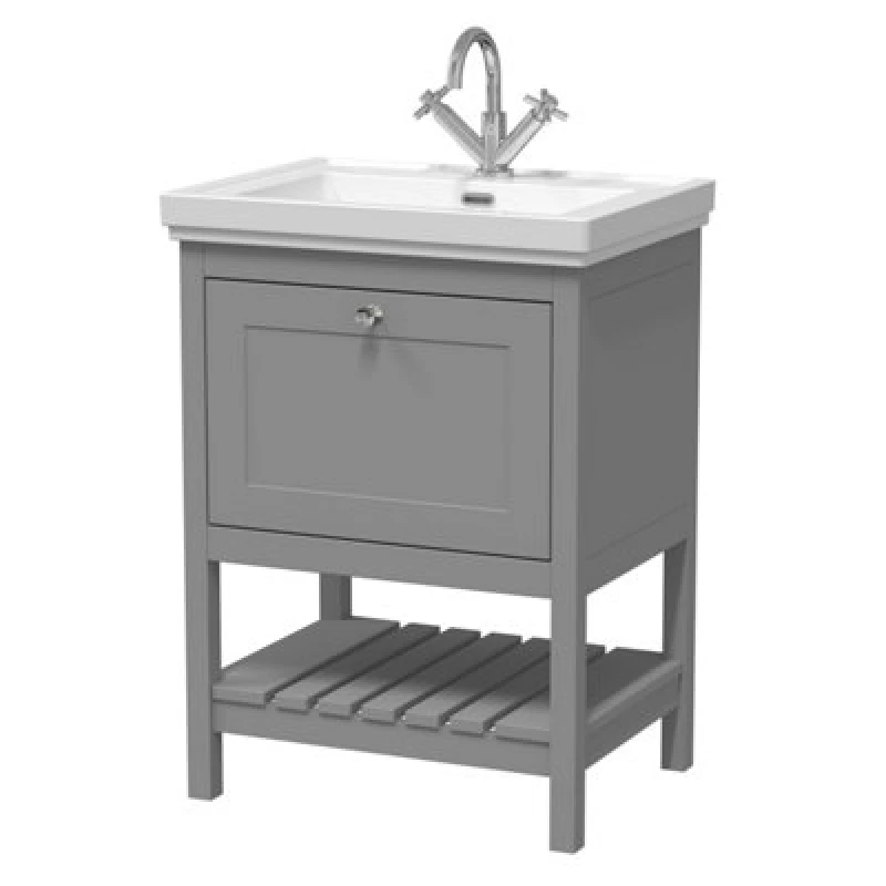 Image of Balterley Floor Standing 1 Drawer Vanity 1 Tap Hole Fireclay Basin Grey 600mm Grey Unisex