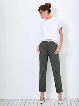 Image of Mint Velvet Button Detail Chino - Khaki, Green, Size 8, Women