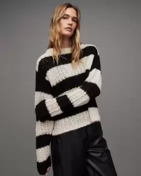 image of AllSaints Britt Striped Chunky Loose Stitch Jumper