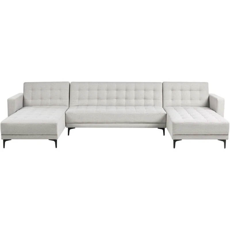 Image of Beliani Modular U-Shape Sofa Bed 5 Seater Aberdeen Fabric Light Grey