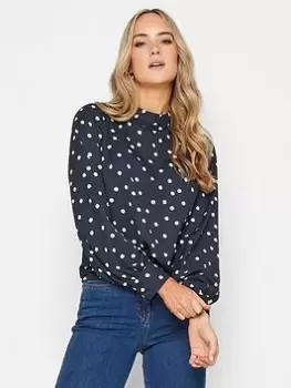 image of Long Tall Sally Navy Spot Print L/s Top, Black, Size 12, Women