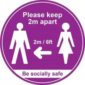 Image of Purple Social Distancing Floor Graphic - Please Keep 2m6ft Apart 400mm
