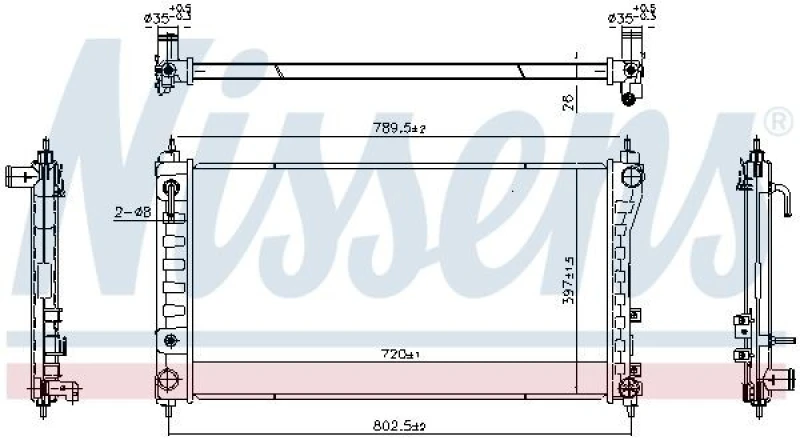 Image of NISSENS 606831 Engine radiator Aluminium, Brazed cooling fins, without gasket/seal Radiator,engine cooling (470)