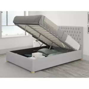 Image of Monroe Ottoman Upholstered Bed, Kimiyo Linen, Silver - Ottoman Bed Size Double (135x190)