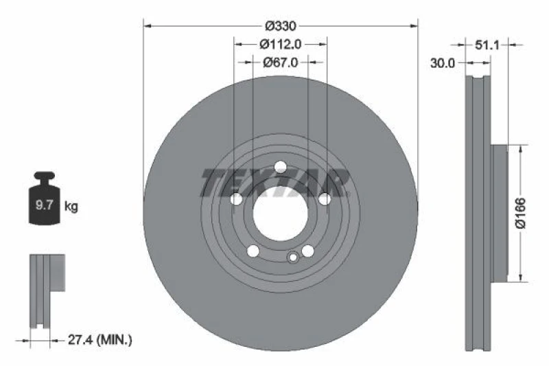 Image of Brake disc TEXTAR 92323305