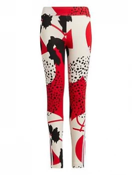Image of adidas Junior Girls FI 3-Stripes All Over Print Tight - Red/White/Red, Size 9-10 Years