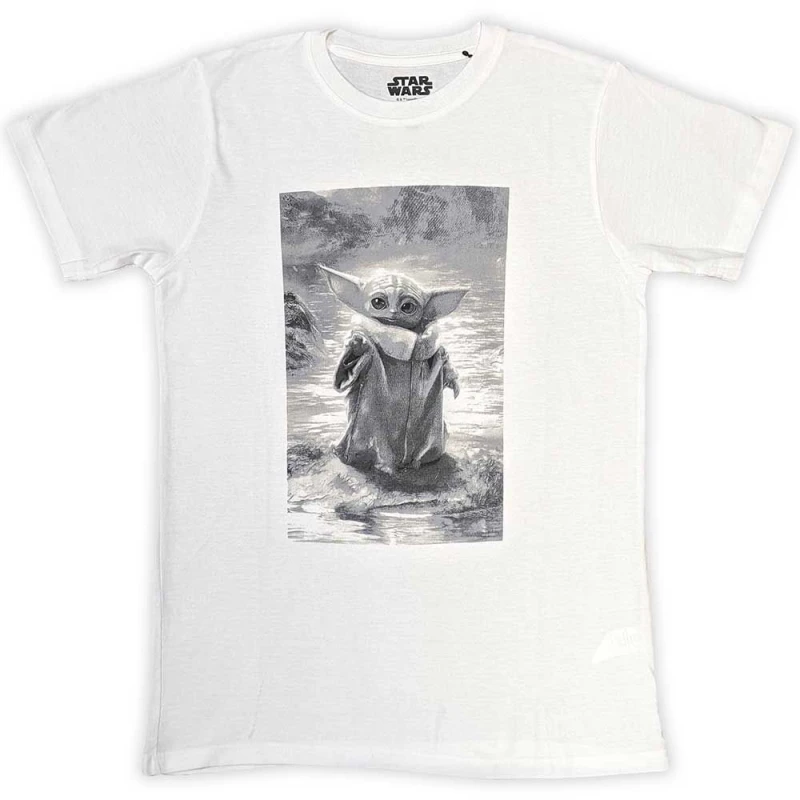 Image of Star Wars The Mandalorian Grogu B&W T Shirt White unisex