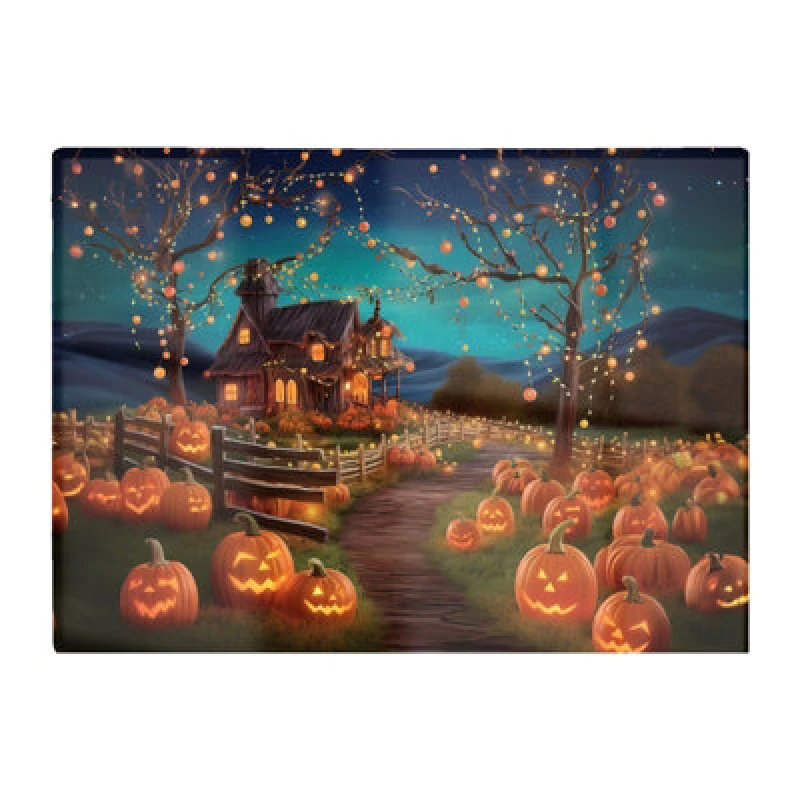 Image of Warren Reed Designer Enchanted Hallowen Pumpkin Patch Glass Chopping Board