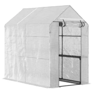 image of Outsunny Walk In Greenhouse W/Shelves Steeple Grow House 186x 120 x 190cm White