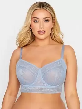 Image of Yours Longline Lace Underwire Non Padded Bra, Blue, Size 38E, Women