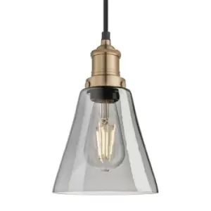 Image of Industville Brooklyn 6" Flask Pendant / Smoke Grey Tinted Glass and Brass Holder