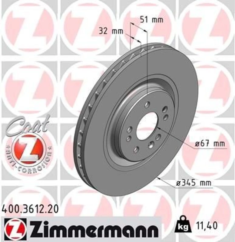 Image of ZIMMERMANN Brake disc ZIMMERMANN 400.3612.20