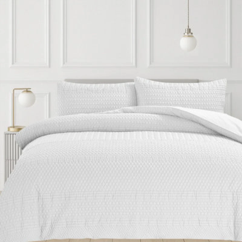 Image of Velosso White Paloma Embossed Bobble Pattern Duvet Cover And Pillowcase Set Double