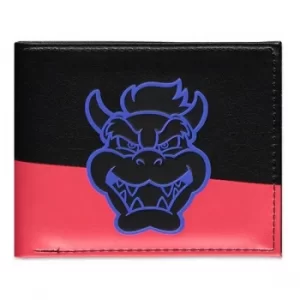 Image of Nintendo Super Mario Bros Neon Bowser Face Bi-fold Wallet- Male- Black/Pink