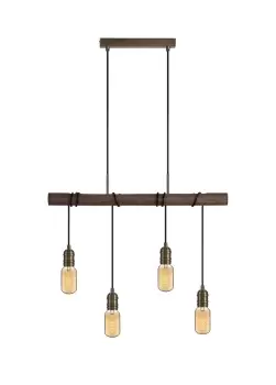 Image of Pendant, 4 x E27, Medium Oak, Antique Brass