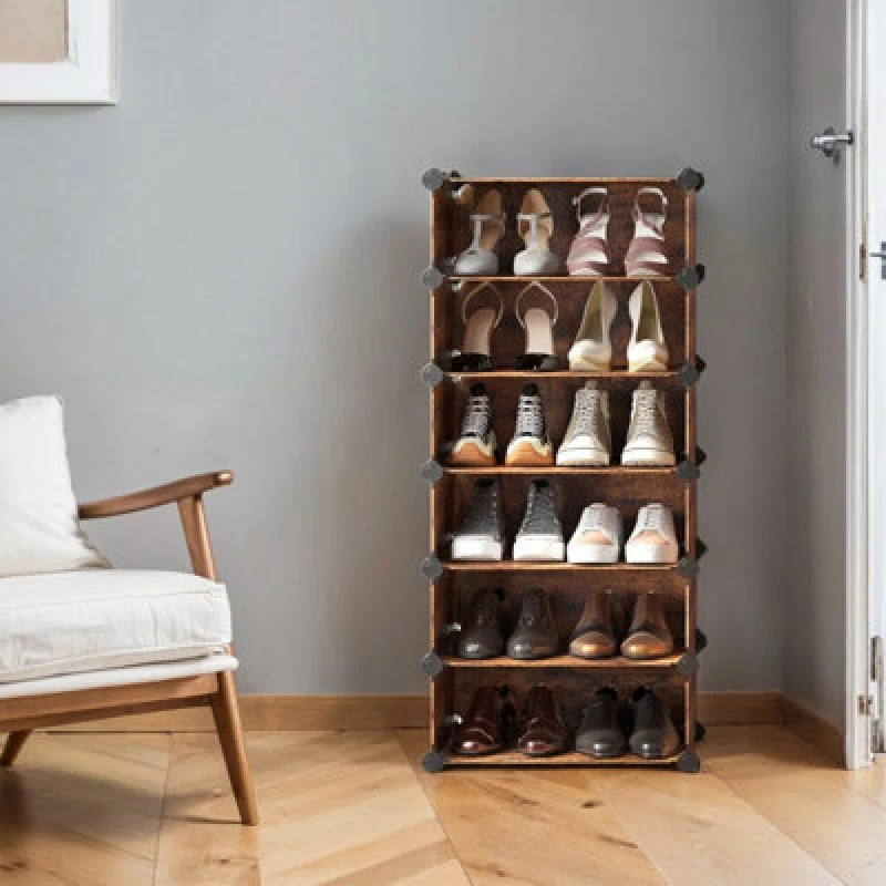 Image of LEDREM 10-Tier Shoe Rack, Modular Storage Unit, Plastic Shelves With Door