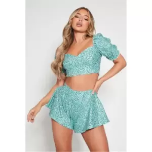 image of I Saw It First Green Co-Ord Floral Floaty Shorts - Green