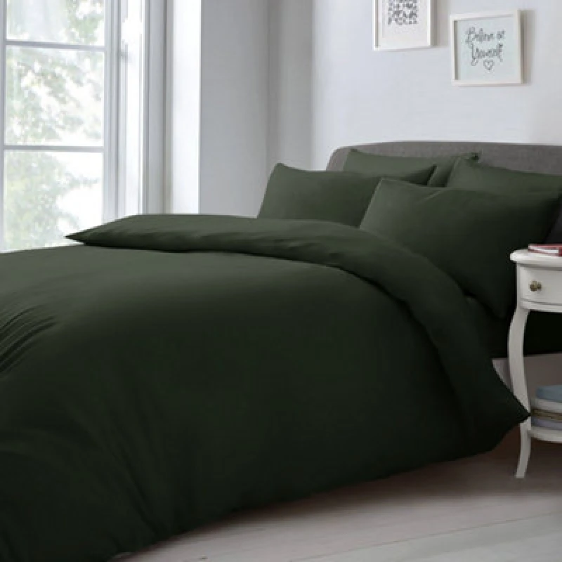 Image of Velosso Olive Microfibre Plain Duvet Cover And Pillowcase Set Double