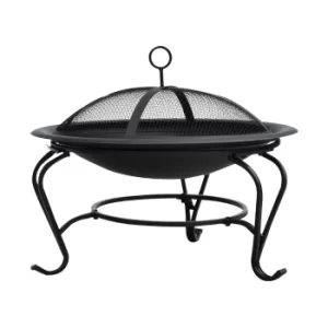 image of Outsunny Outdoor Fire Pit, 56 x 45H cm (Lid Included)-Black/Blue