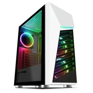 image of CiT Alpha White Mid Tower 1 x USB 3.0 / 2 x USB 2.0 Tempered Glass Side Window Panel White Case with Addressable RGB LED...