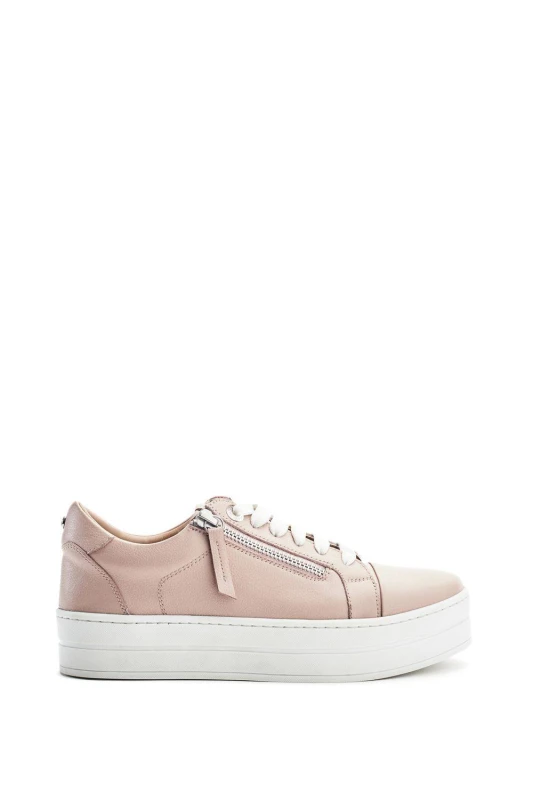 Image of Moda In Pelle Womens Abbee' Leather Trainers in Nude Size: 8 Nude Female 8