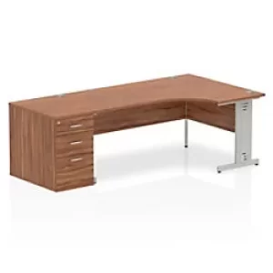 image of Dynamic Wave Right Hand Office Desk Walnut MFC Cable Managed Cantilever Leg Grey Frame Impulse 2230/1200 x 800/600 x 730mm