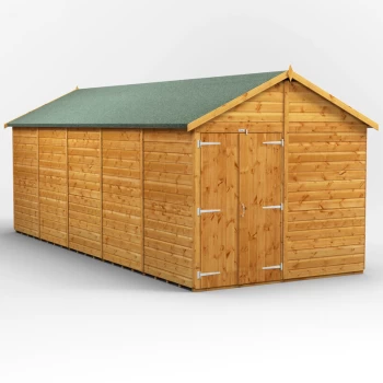 Image of 20x8 Power Windowless Apex Double Doors Garden Shed - Brown