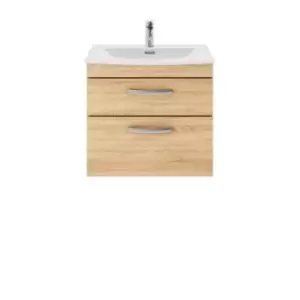 image of Nuie Athena 600 Wall Hung 2-drawer Vanity & Curved Basin - Natural Oak