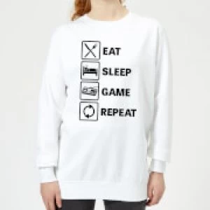 Image of Eat Sleep Game Repeat Womens Sweatshirt - White - 3XL