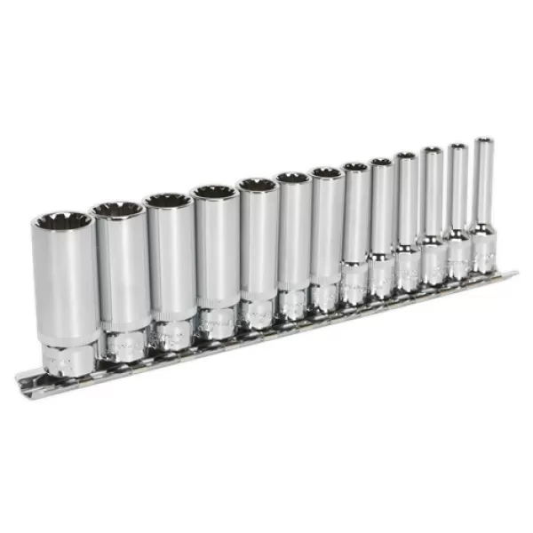 image of Genuine SEALEY AK69813D Socket Set 13pc Deep 1/4Sq Drive Total Drive&#174;