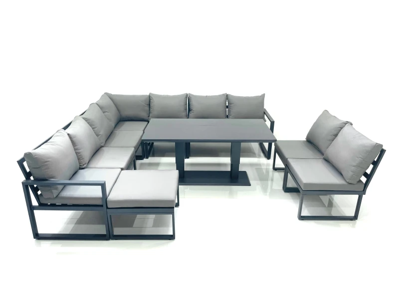 Image of Fimous 10 Seater Outdoor Aluminum Garden Furniture Set Corner Sofa Big Footstool Rising Lifting Dining Table Sets Dark Grey Dark Grey Unisex